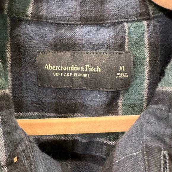 Abercrombie & Fitch Soft A&F Men's Blue and Green Checkered Flannel Shirt XL - Picture 2 of 3